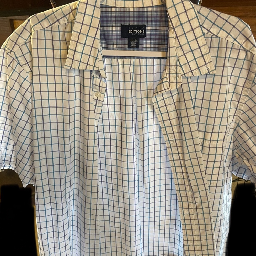 Basic Editions White and Blue Plaid Shirt